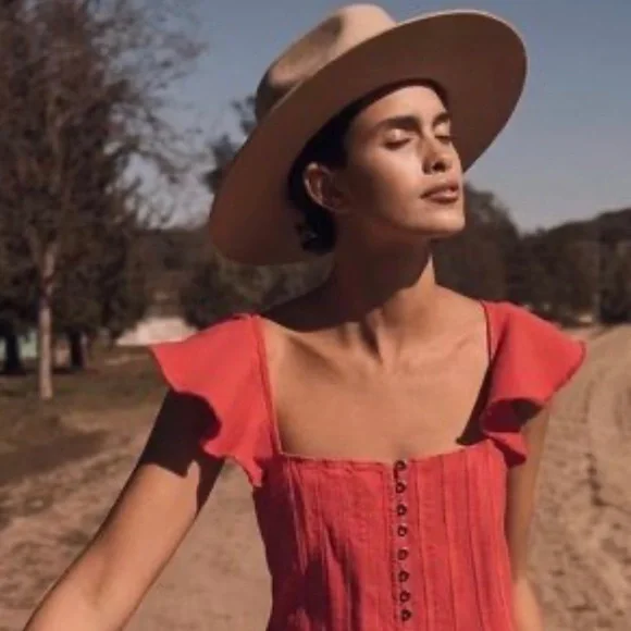 NWT 🆕 Anthropologie Pilcro XSP Flutter Sleeve Midi Dress - Redish Orange - Picture 3 of 12